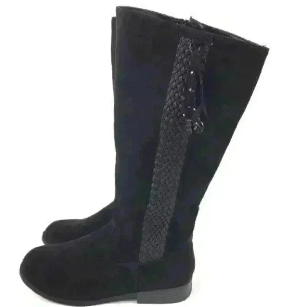 Justice Knee High Boots 9 Faux Suede Braided Zip